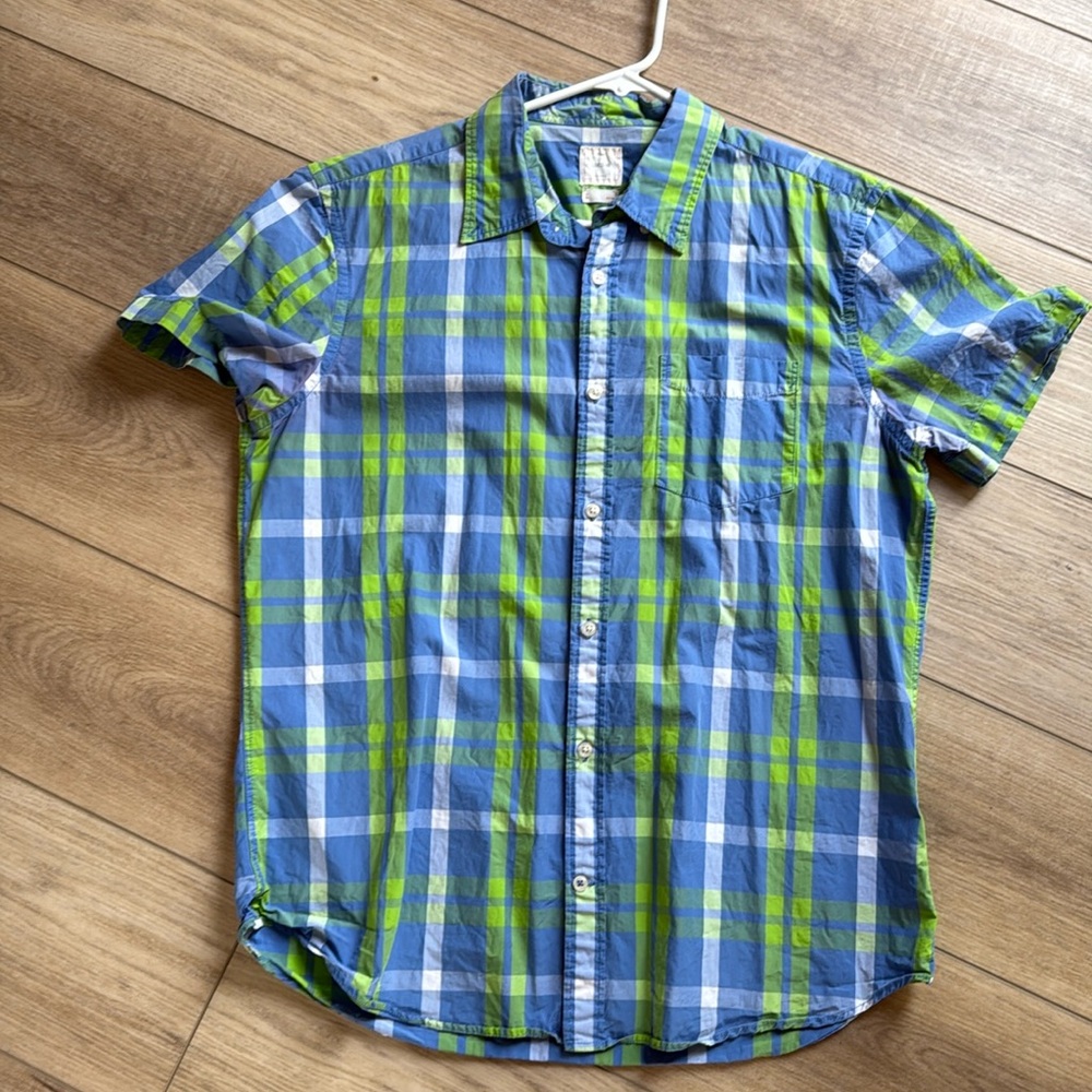 GAP Blue and Green Plaid Men's Shirt
